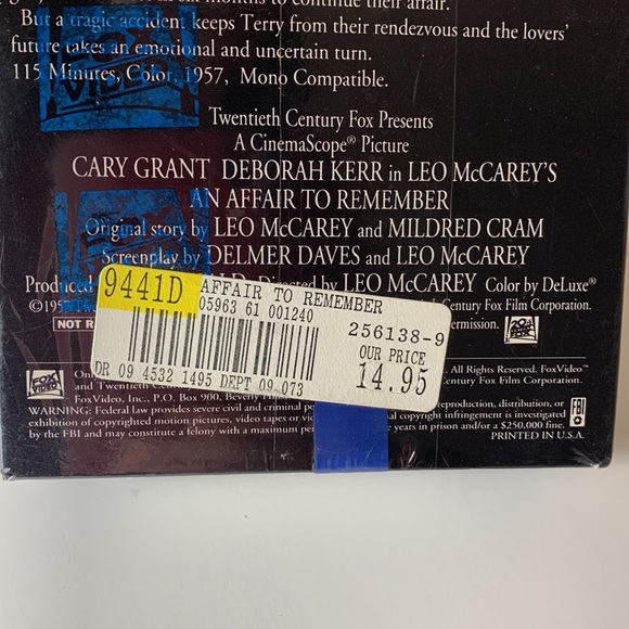 An Affair To Remember VHS 1957 Sealed 20th Century Fox Film C Grant D Kerr - Picture 9 of 10